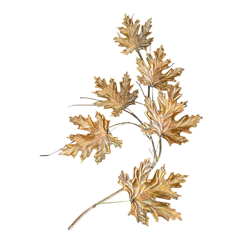 Vtg MCM Wall Art Gold Copper Tone Metal Maple Leaf Sculptural Branch Decor